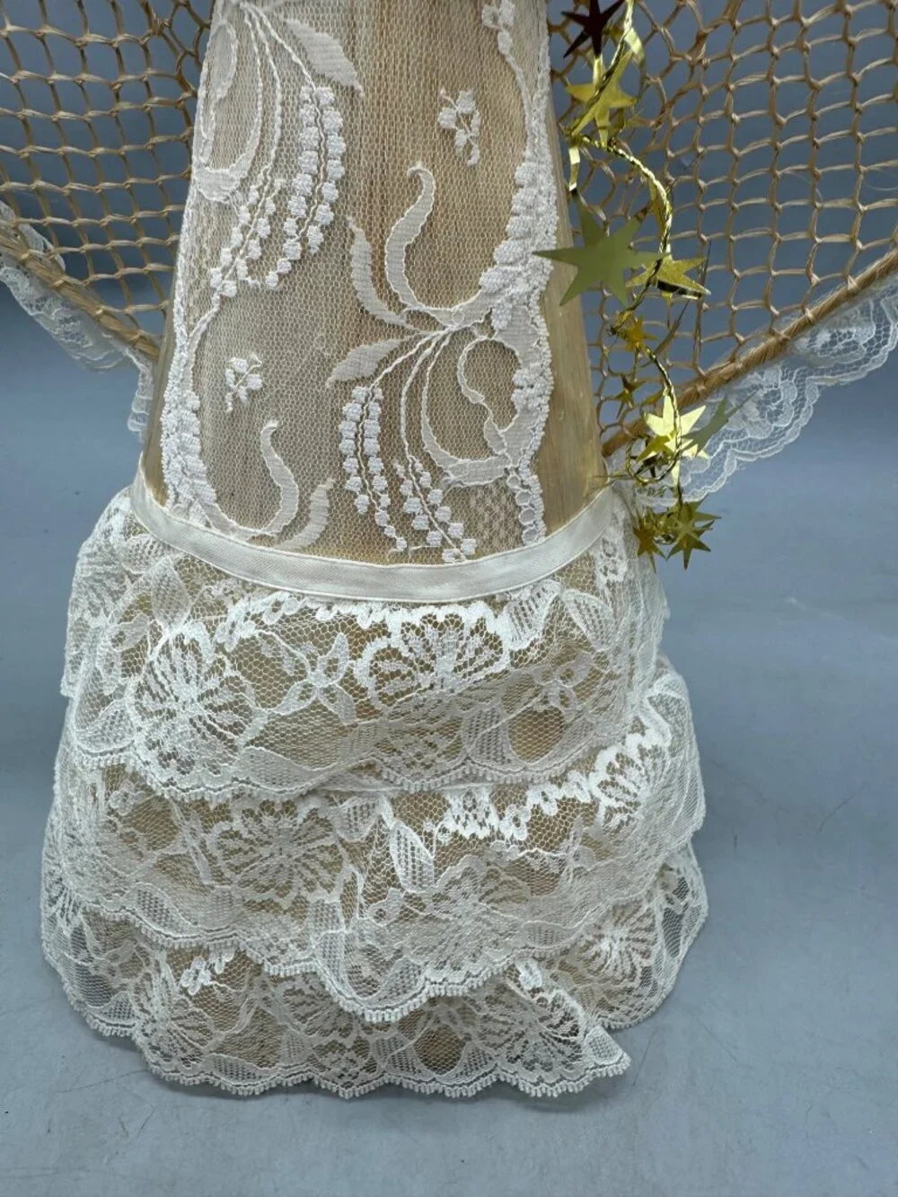 Handcrafted Straw & Lace Angel Figurine Intricate Lace Details READ